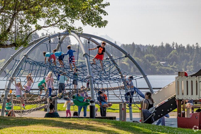 The jungle gym at Silverdale Waterfront Park even has views of Mt Rainier.