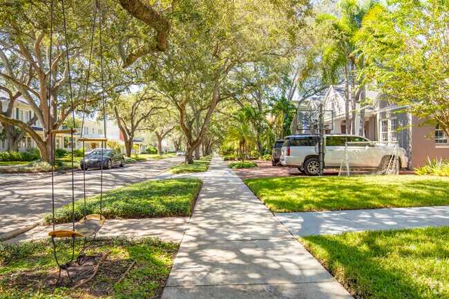Long shaded sidewalks are a selling point of New Suburb Beautiful.