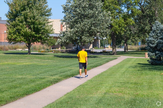 Curving paths connect buildings across Tabor College’s campus in central Hillsboro.