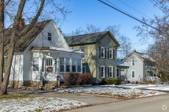 Few older homes nestle in the snow near Riley's downtown.