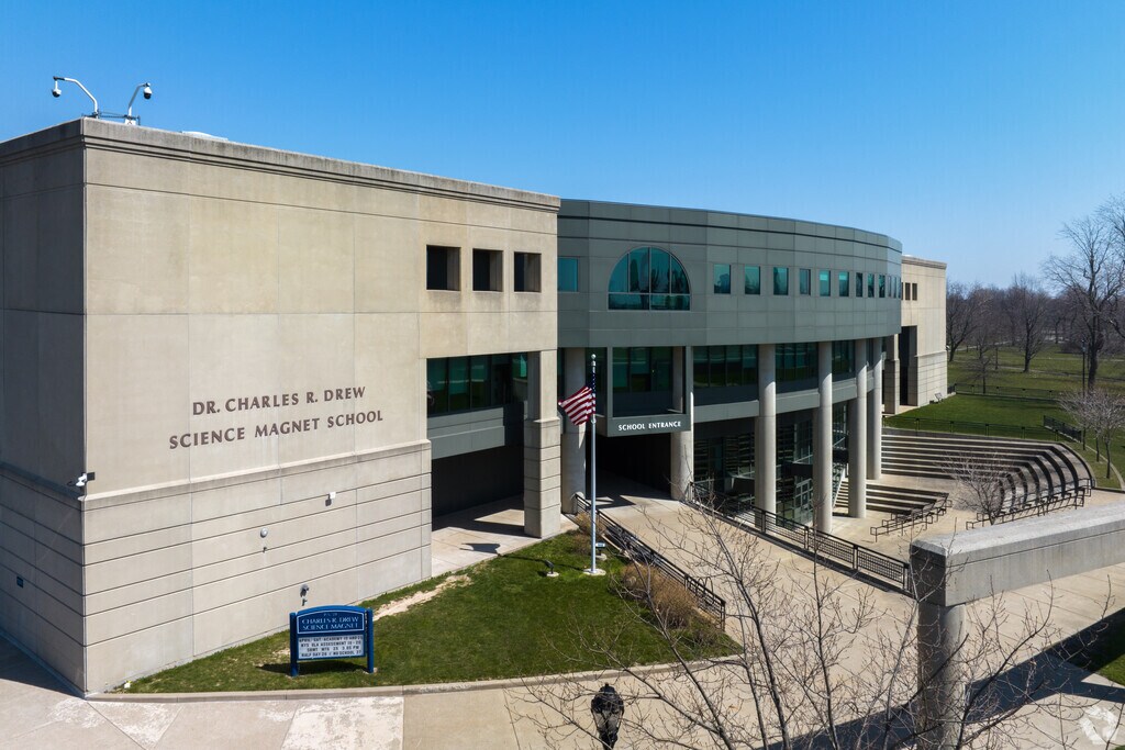 Front entrance of Dr. Charles R. Drew Science Magnet School.