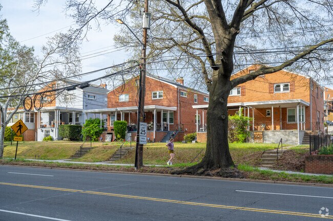 Semi detached brick row homes Line one side of South Dakota Ave NE in Fort Totten.