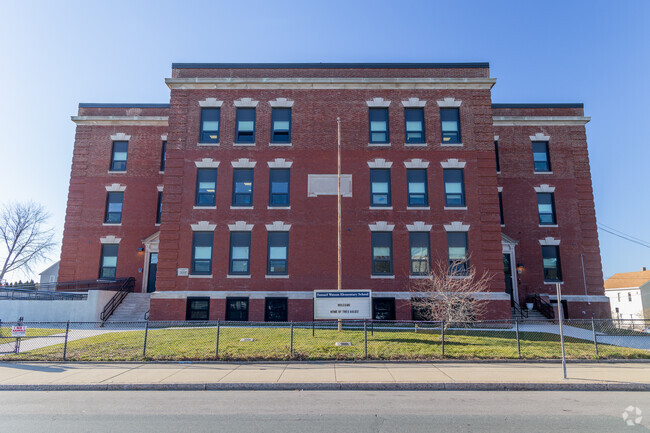 Main entrances at Samuel Watson Elementary School in Fall River, Massachusetts.