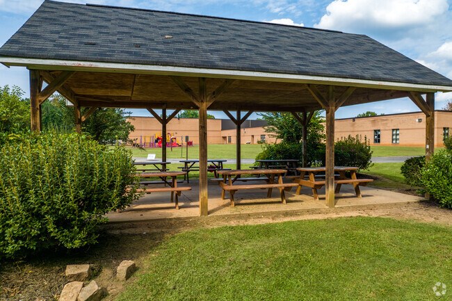 Covered seating and picnic tables can be found at Frey Elementary School.