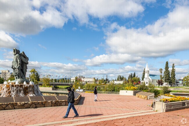 Take a breath of fresh air at Golden Heart Plaza in Fairbanks.