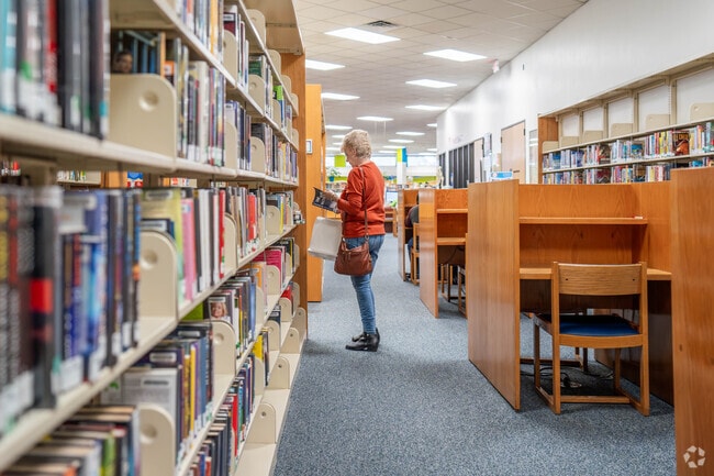 A resident browses for books at the Angleton Library.
