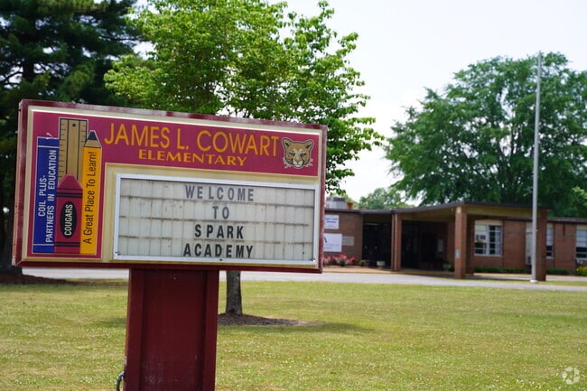 James Cowart Elementary's signage welcomes students as they enter.