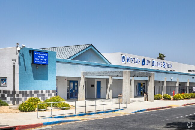 Blue skies seen over Mountain View Middle School in Beaumont.
