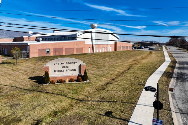 The student population of Shelby County West Middle School is 594 and the school serves 6-8.