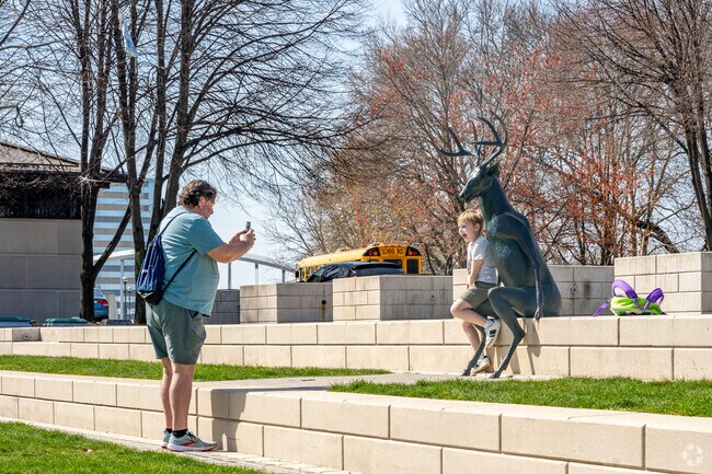 Terry Allen’s Scioto Lounge deer overlook the river near COSI and Genoa Park.