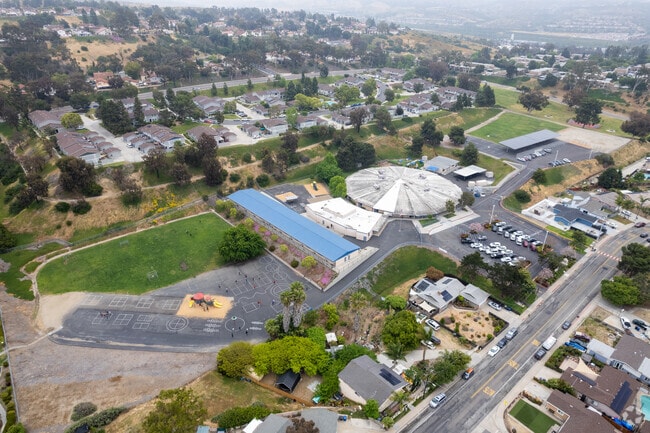 An elevated view shows the campus of Valle Lindo Elementary school located in Robinhood-Bon Vivant