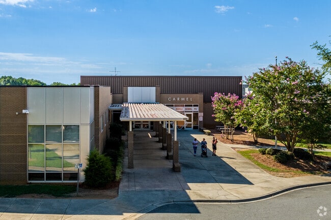 Carmel Middle School building entrance in Charlotte, NC.