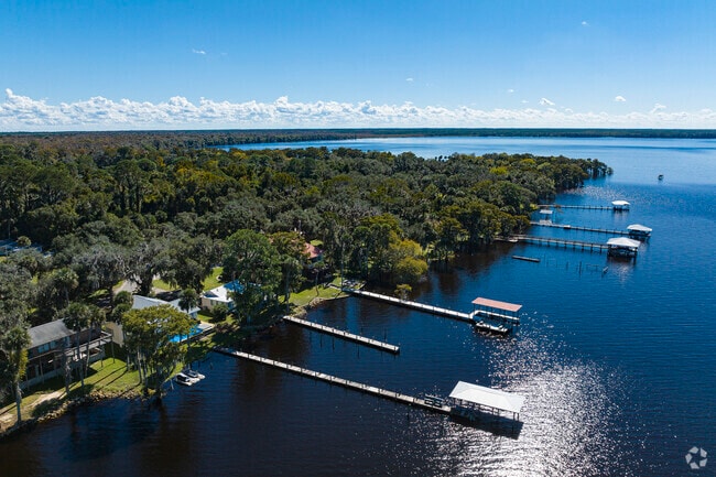 Many docks line Lake George in Seville, Florida.