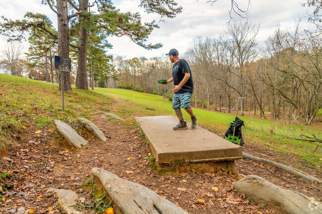 A young man enjoys disk golf at a park located near Gump Addition-Carnegie.