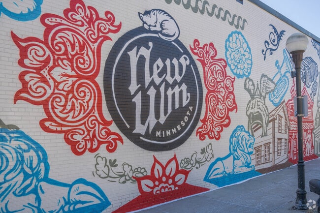 A colorful mural is located in the downtown area of New Ulm.