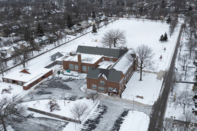 Aerial view of Canterbury Elementary School in the neighborhood of Cleveland Heights.