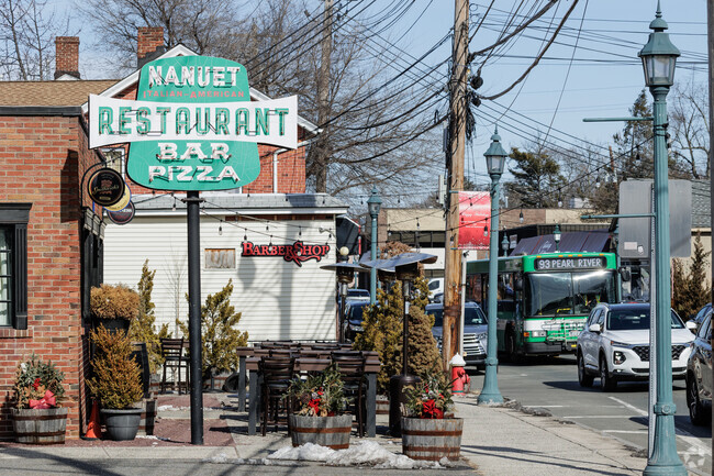 Main street in Nanuet, NY is filled with shops and restaurants.
