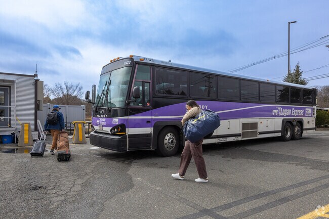 The Logan Express is an easy way to get to the airport from nearby Peabody Town Center.