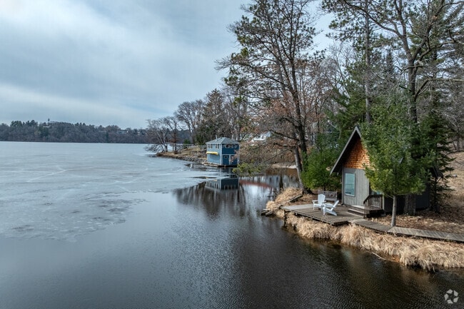 Many of the lake homes in Seymour Township have boathouses and small guest homes on the water.