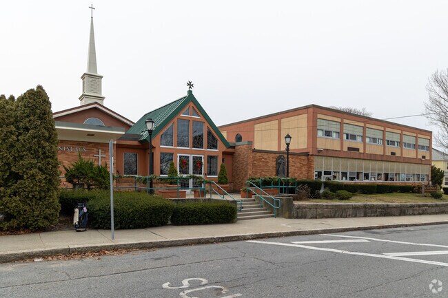 Front left side of Saint Stanislaus School in Fall River, Massachusetts.