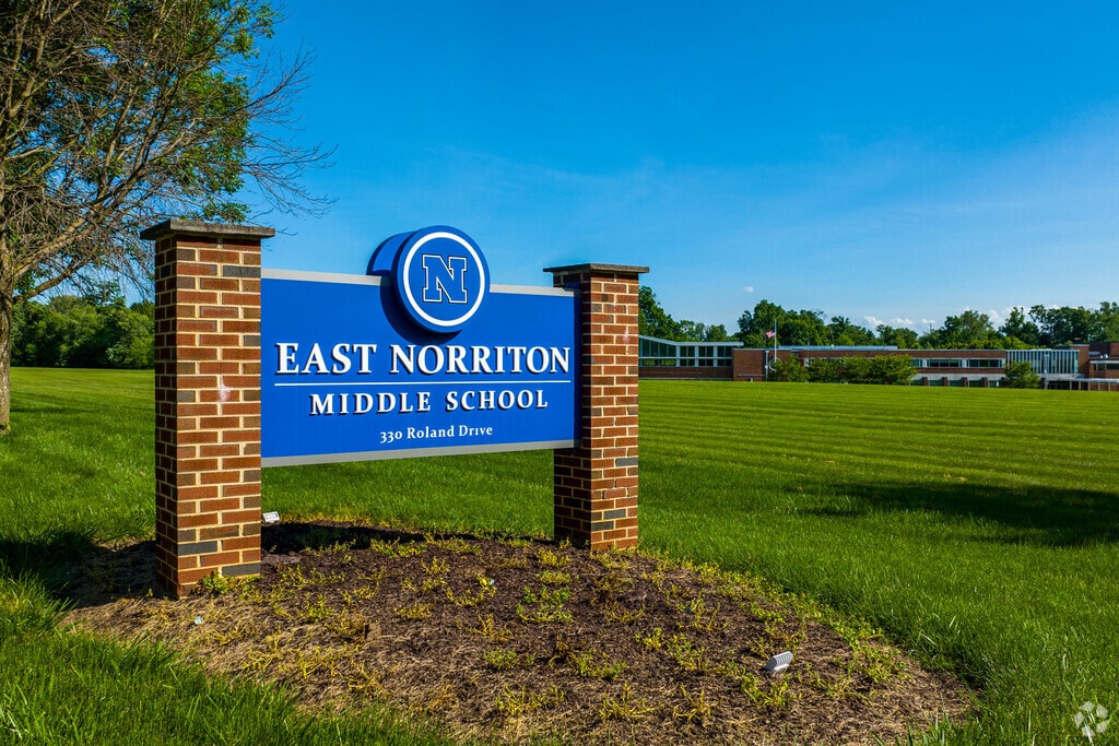 East Norriton Middle School has lots of open greenery surrounding the school.
