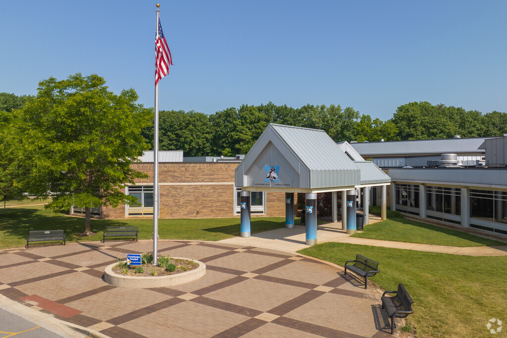 Entrance to Northern Hills Middle School on Leonard St in Grand Rapids, MI.