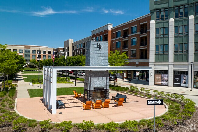 Shoppers can relax and soak up the sun in the pavilion at Burr Ridge Village Center.