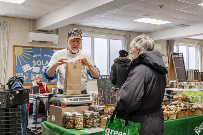Fresh mushrooms are available at the Evanston Indoor Farmers Market, near West End.