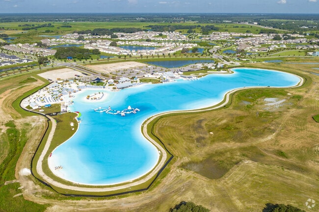 The aqua blue water of Mirada's lagoon keeps everyone cool in San Antonio.