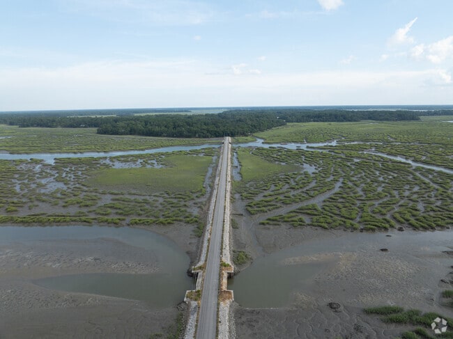 The Causeway to Callawassie  Island is narrow and crosses over beautiful marshland.