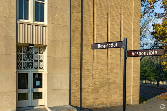 Sedgwick Middle School has character trails at its two front corners.