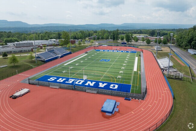 The well maintained track and field at Rondout Valley High School serves Stone Ridge athletes.