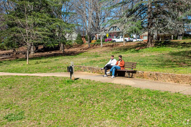 Relax and a park bench at Latta Park in Dilworth.