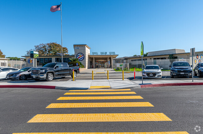 The crosswalk leading to Daniel Phelan Language Academy in Whittier