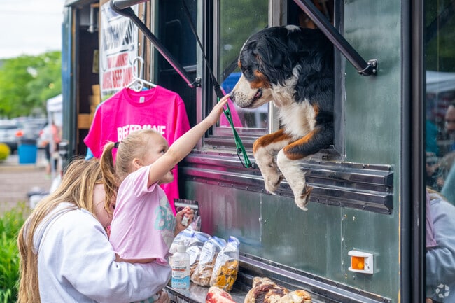 Furry friends greet kids at the Telford Night Market.