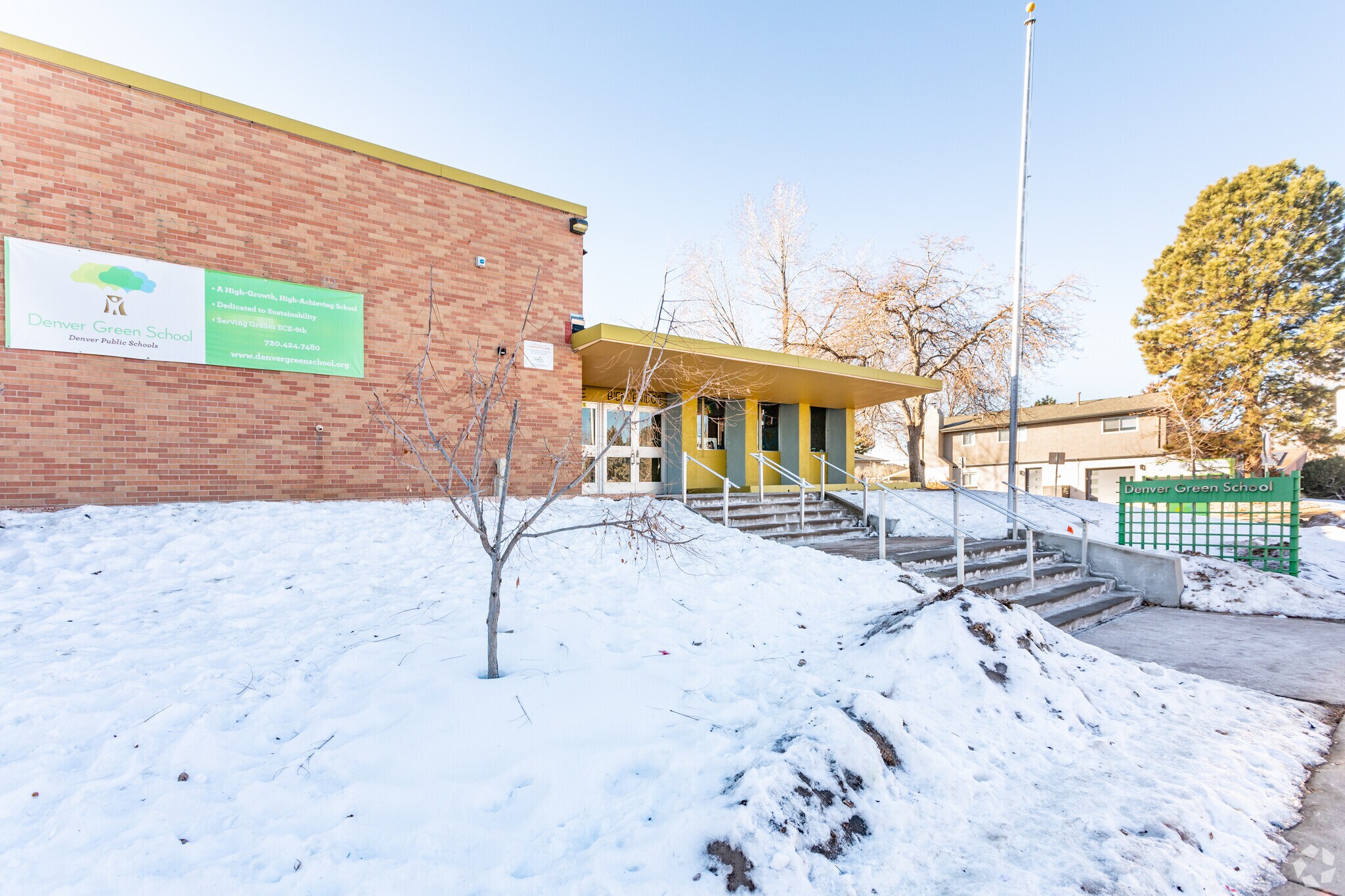 Denver Green School signage and entrance.