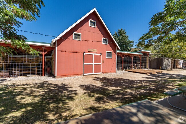 A big red barn at Leona Heritage Park in Leona Valley.