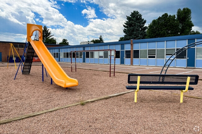 There are slides and plenty of playgrounds for the students at Edison Elementary School.