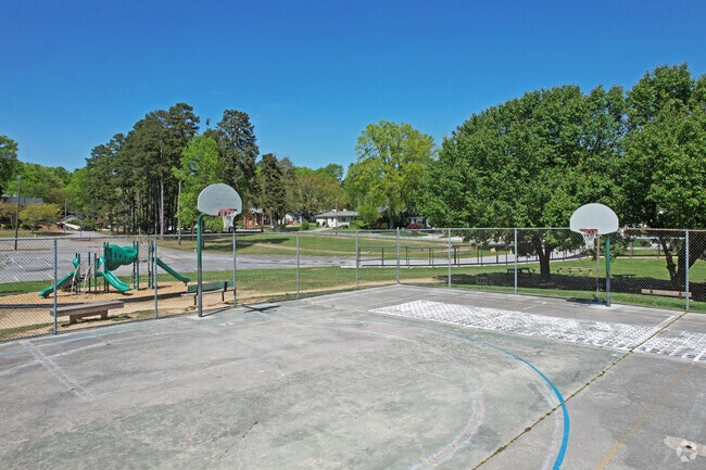 The basketball court at Irving Park Elementary School is where students practice teamwork.