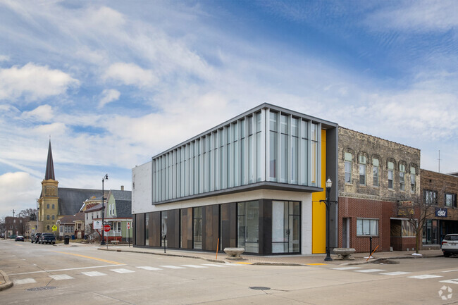 Downtown Racine is a short drive from Riverview and has new modern buildings.