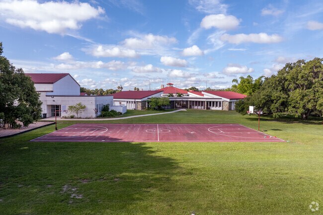 A beautiful basketball court is situated on the east side of St. Thomas Aquinas Catholic School.