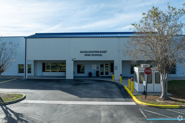 Welcome to the main entrance of Acceleration East High School.