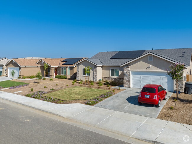 Newly built Ranch style inspired homes with solar panels in Wasco.