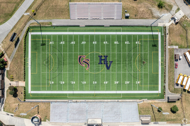 An aerial view of the Football field of Cave Spring Middle School.