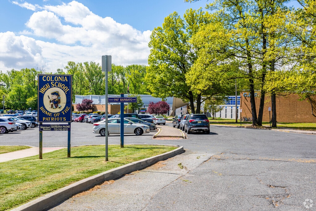 Colonia High School signage in Colonia, NJ.