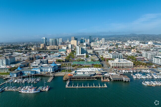 Jack London Square is a port side residential and commercial hub at the Oakland waterfront.