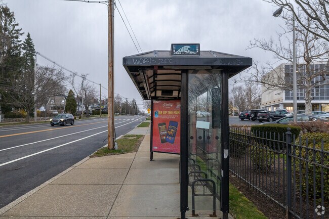 The sheltered Ripta bus stop is conveniently located on Narragansett Ave in Edgewood.