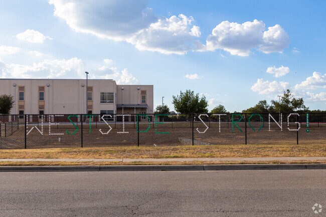 Westside Strong is displayed on the fence at Westside Elementary School in Cedar Park.