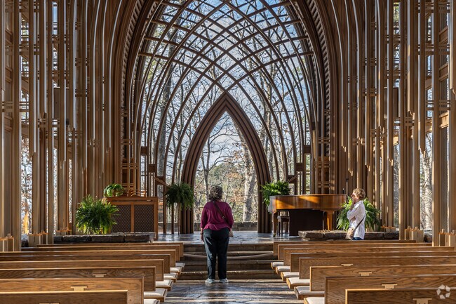 Take in the views and architecture at Mildred B. Cooper Memorial Chapel in Bella Vista.