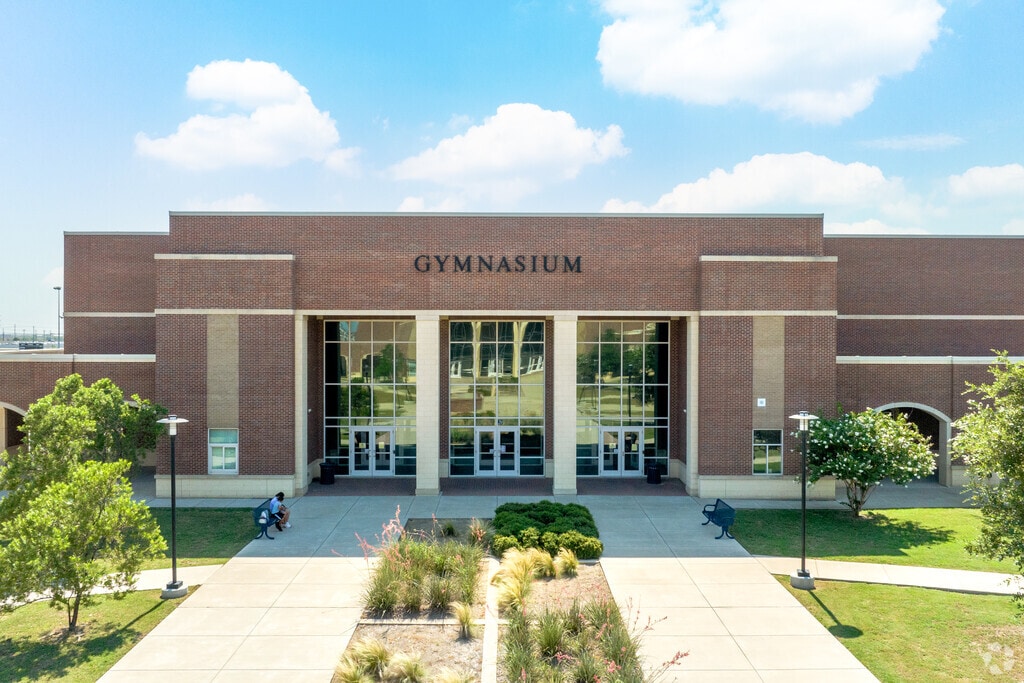 The gymnasium at V. R. Eaton High School in Haslet host schools  basketball games.